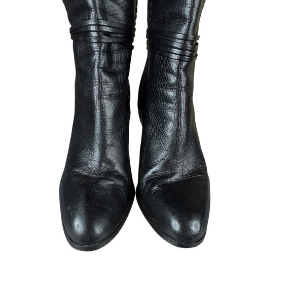 Coach Black Leather Ankle Boots Heels Zip Back Braided Detail 7.5B - Picture 5 of 8